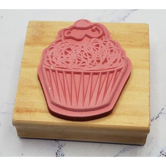 Wood Mounted Butter Cream Cupcake Sweet Dessert Rubber Stamp - Picture 6 of 8